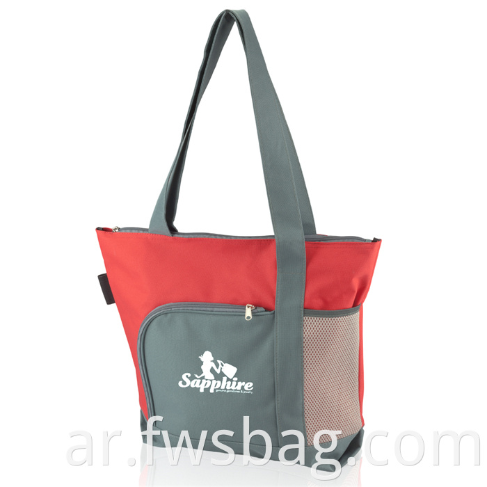 المعرض التجاري المخصص الترويجي 600D Polyester Canvas Tote حقيبة سحاب لهجة مع شعار مطبوع مخصص